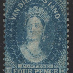 #938 Tasmania 1863 4d blue double line numeral wmk perf 12 mint no gum sg73 c£450