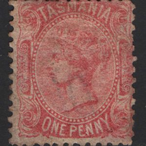 #940 Tasmania 1870 1d deep rose-red perf 12 sg127a wmk italic '10' inverted