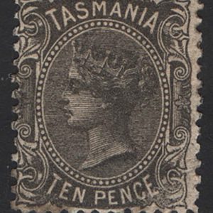 #942 Tasmania 1870 10d black perf 12 sg131 wmk '10' f mint c£35