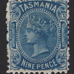 #945 Tasmania 1871 9d blue perf 12 wmk TAS sg154 f mint