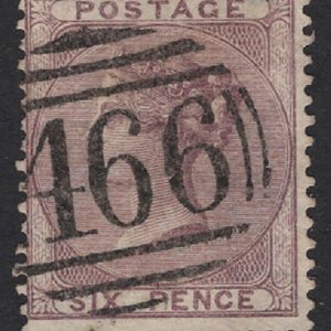 #265 GB 1856 6d deep lilac sg69 vfu, crisp 466 Liverpool numeral c£110
