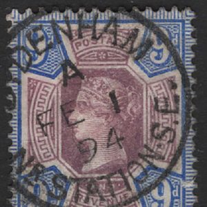 #369 GB 1887 9d purple& ultramarine sg209 vfu Denham Station cds