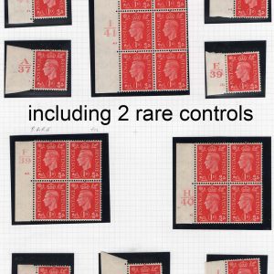 #516 GB 1937 Dark Colours 1d scarlet sg463 range of control pieces incl I41 cyl 51 ++
