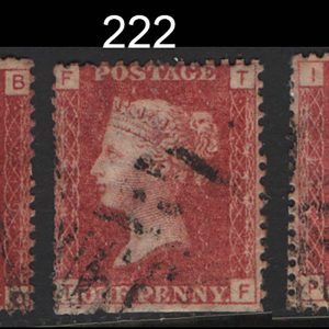 #283 GB 1858 1d plates 219, 222, 224 used, all 'second grade'
