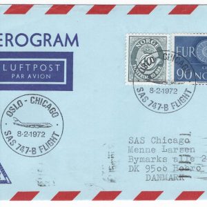 #884 Norway 1972 FFC SAS first 747-B flight cover Oslo-Chicago 8.2.72