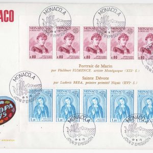 #853 Monaco 1975 Europa m/sheet vfu on FDC c£65 as used