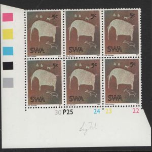 #924 South West Africa 1974 Rock Engravings set, sg264-6, in cylinder blocks of 6