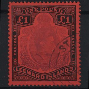 #828 Leeward Is 1938 £1 violet & black/scarlet perf 13 vfu sg114c