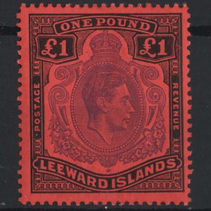 #827 Leeward Is 1938 £1 violet & black/scarlet perf 13 um sg114c