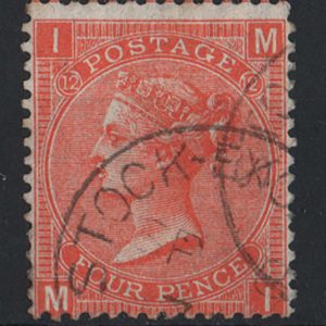 #295 GB 1865 4d vermilion plate 12 vfu, crisp cds sg94, scarce so fine