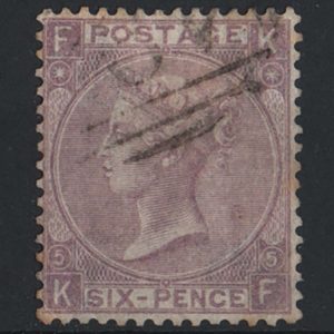 #296 GB 1865 6d lilac plate 5 vfu, light crisp numeral sg97, scarce this fine