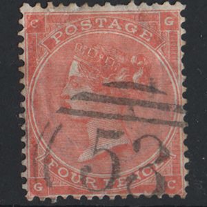 #289 GB 1862 4d pale red (hairlines) sg82, tiny corner crease otherwise vfu, crisp