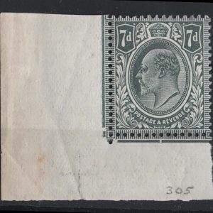 #412 GB 1911 7d slate-grey corner single, stamp um, date cuts under '&R' of r20/1