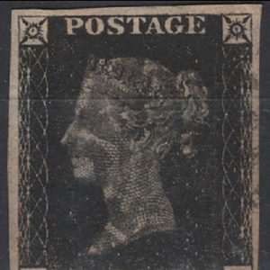 #159 GB 1840 1d black plate 1b IC fu, 4 good margins, neat black MX, sg2