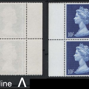 #571 GB 1969 Machin 10s um marginal blk of 4 with gum-skip error sg789