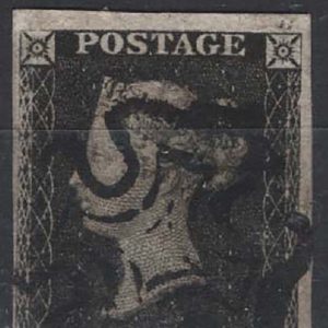 #167 GB 1840 1d grey-black plate 1b OC fu, 4 good margins, black MX, sg3