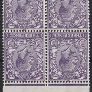 #462 GB 1912 3d violet wmk inverted & reversed um marginal blk of 4 gum creasing