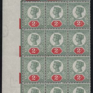 #366 GB 1887 2d green & carmine sg200 superb um corner blk of 12