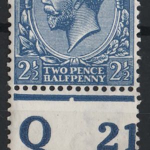 #459 GB 1912 2½d blue Q21(P) control single vf mint sg372