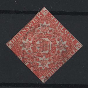 #861 New Brunswick 1851 3d dull red fu, light cancel, 1½ margins sg2 c£425