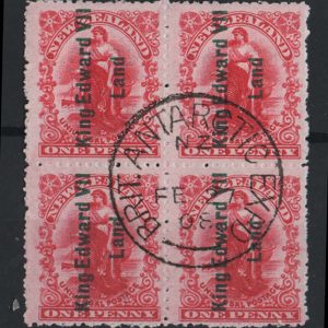 #867 New Zealand 1908 Shackleton Antarctic Expedition 1d rose-carmine ovpt KE7