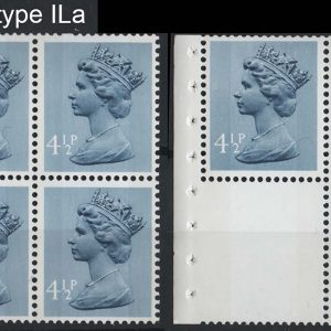 #625 GB 1971 Machin 4½p pane Perf type ILa um, good perfs as scan, perf IL pane for