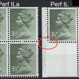 #621 GB 1971 Machin 3½p CB pane Perf type ILa um, average perfs, perf IL good perf