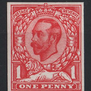 #427 GB 1911 1d die 1b imperf 1d plate proof in carmine on no wmk chalky paper
