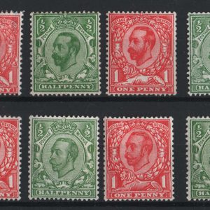 #422 GB 1911 Downey Heads basic set of 12 fresh m/mint ½d & 1d die 1a,1b, 1b wmk