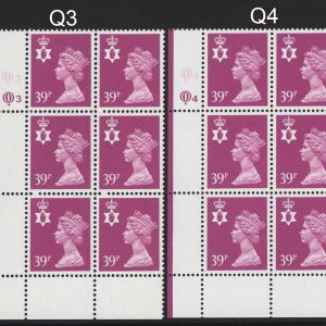 #716 GB Machin Cyl blocks Northern Ireland 39p cyl Q3Q3 & Q4Q4