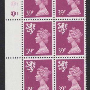 #725 GB Machin Cyl blocks Scotland 39p perf 14 cyl Q1Q1