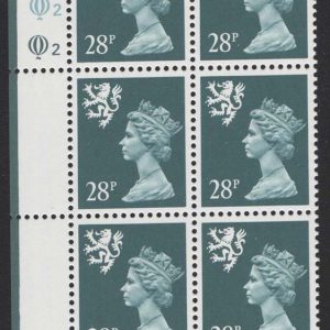 #724 GB Machin Cyl blocks Scotland 28p slate-blue perf 14 cyl Q2Q2