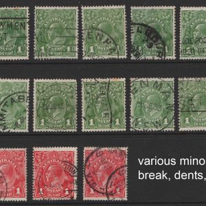 #035 Australia KGV Heads 1d green, CofA wmk sg125 used
