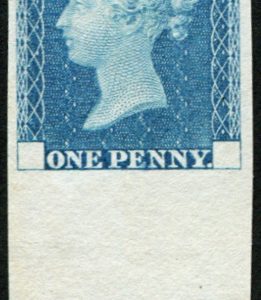 #156 GB 1840 1d RAINBOW TRIAL STATE 3 in MILKY-BLUE on thin white wove paper Bottom