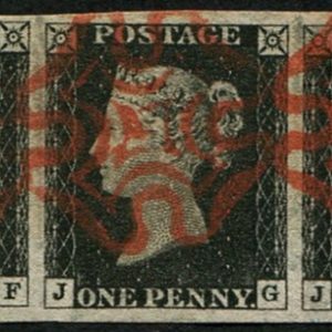 #163 GB 1840 1d black plate 2 JF-JH Strip of three, superb used