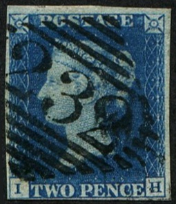 #789 Ireland 1840 2d blue plate 2 IH sg4k 1844 TYPE NUMERAL IRISH DIAMOND 232