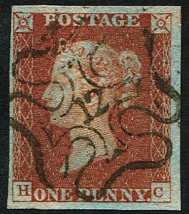#212 GB 1841 1d red plate 31 HC #12 in MX, fine crisp strike, four good-large mgns