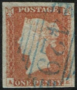 #790 Ireland 1841 1d red plate 68 AE, vfu BLUE IRISH DIAMOND 429 of Thurles