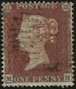 #226 GB 1854 1d red sg17 PLUM vfu, light London numeral