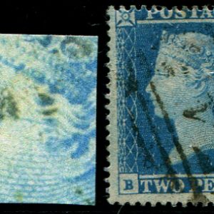 #229 GB 1854 2d blue sg19 plate 4 VARIETY, BH Spectacles, vfu light 545 Newcastle