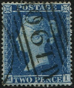 #256 GB 1854 2d blue sg36a plate 6 MI vfu, well centred, crisp 190 Chichester numeral
