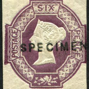 #224 GB 1847 6d embossed sg58s OVPT Specimen TYPE 1, vf mint, three clear margins