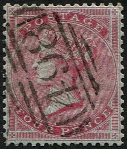 #260 GB 1855 4d sg62 SMALL GARTER vfu, well centred, crisp complete 498 Manchester numeral