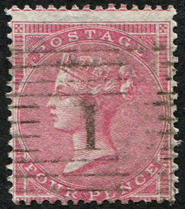 #261 GB 1855 4d sg64 medium garter vfu, crisp light upright Scots '1' Aberdeen numeral