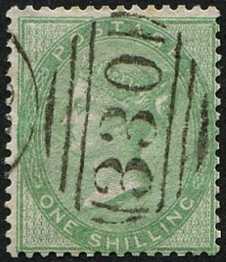 #269 GB 1856 1s sg73 Pale Green vfu, well centred, super crisp neat 330 Halifax numeral