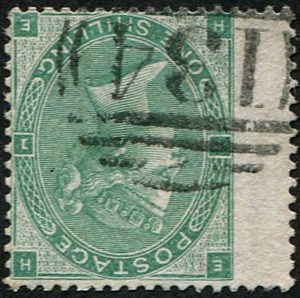 #291 GB 1862 1s sg90wi WMK inverted vfu, crisp 134 Bristol numeral, fresh & scarce