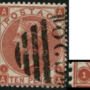 #696 GB Used Abroad 1867 10d sg112 VARIETY, AA, SMALL FIGURE 1, fu, C38 CALLAO