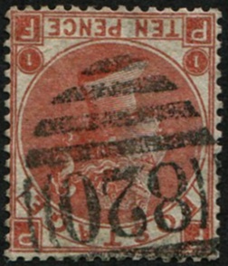 #307 GB 1867 10d sg112wi WMK inverted vfu, well centred, 820 Tunbridge Wells