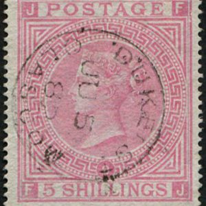 #313 GB 1867 5s sg127, plate 2 PALE ROSE, SUPERB USED,Duke St, Glasgow 1882 cds