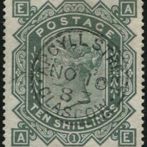 #315 GB 1867 10s GREEN sg135 wmk anchor BRILLIANT USED well centred